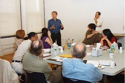 Mark Lamos greeting the cast and company of "Buffalo Gal"
 Photo