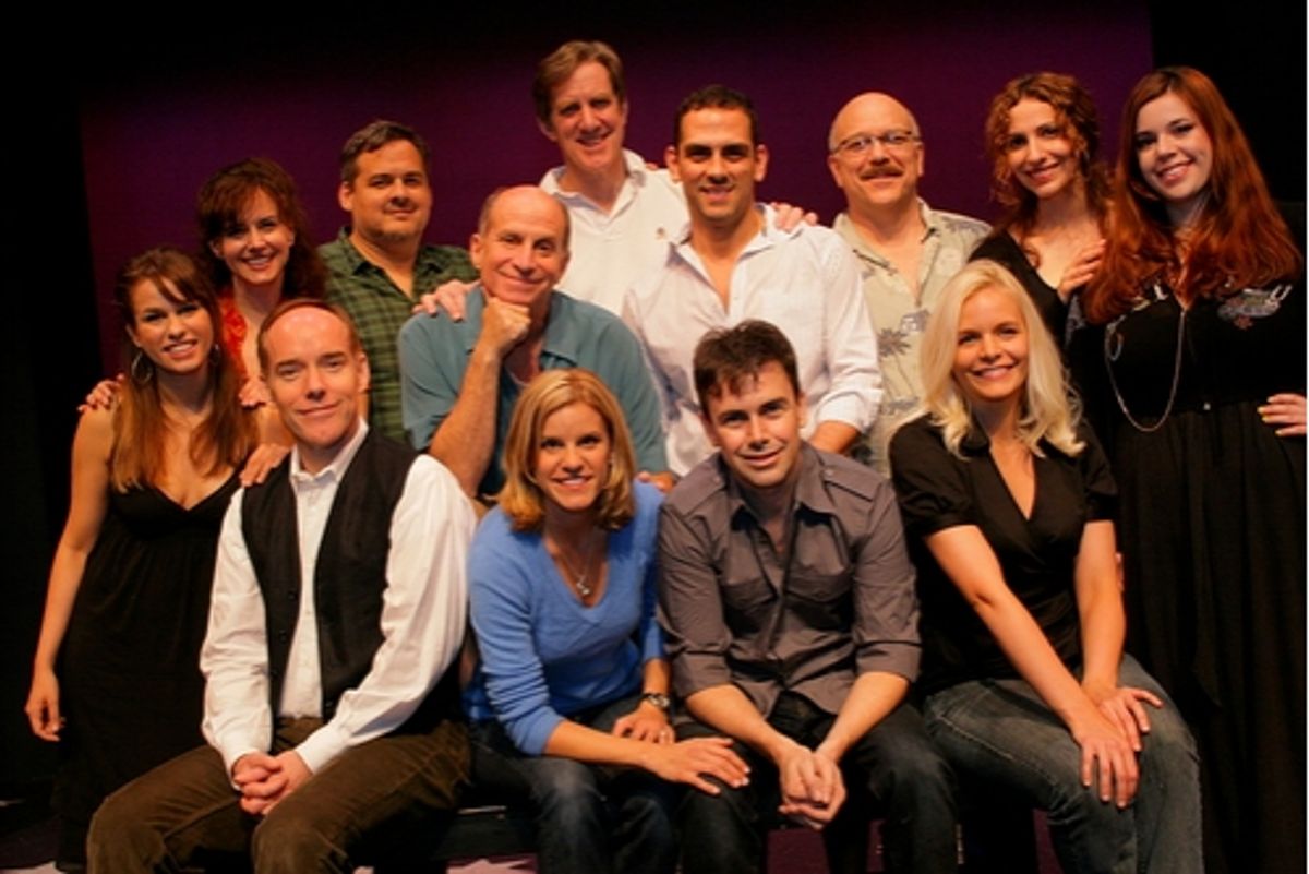 Clockwise from left:  Ana Nogueira, Christianne Tisdale, William Thomas Evans, Stephen Mo Hanan, Nick Wyman, Jonathan Hammond, Scott Robertson, Angela DeCicco, Alysha Umphress; Bryn Dowling, Matt McGrath, Jenn Colella and Michael Winther at 