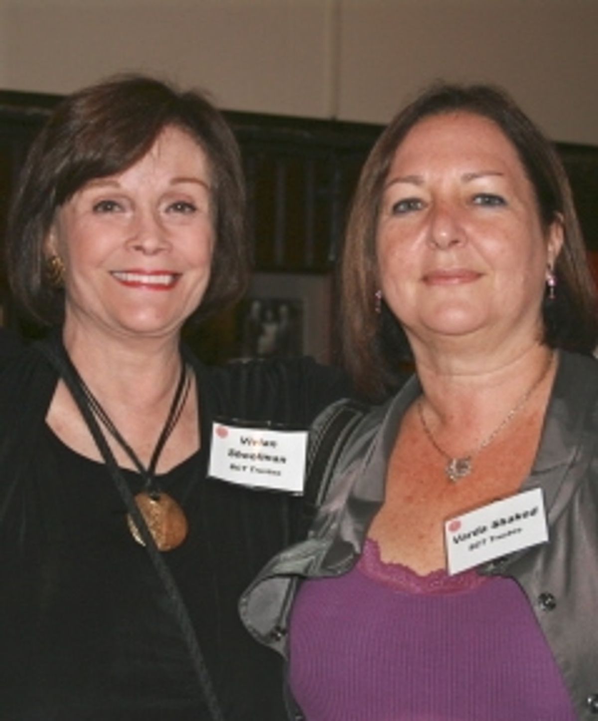 Board member and parent Vivian Shoolman and Varda Shaked of Brookline
 at 