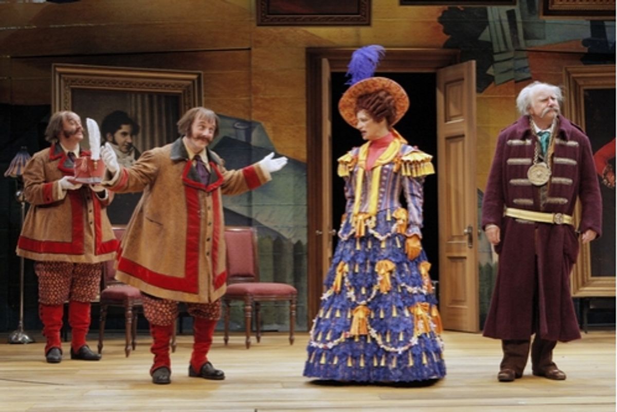 Lee Mark Nelson (Dobchinsky), Kris L. Nelson (Bobchinsky), Sally Wingert (Anna Andreyevna) and Peter Michael Goetz (Anton Antonovich) at 'The Government Inspector' at the Guthrie