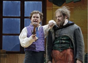 Hunter Foster (Ivan Alexandreyevich Hlestakov) and Luverne Seifert (Osip)  Photo
