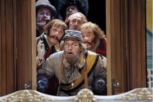 (Clockwise from top left) Wayne A. Evenson (The Judge), Stephen Yoakam (The Hospital Director), Raye Birk (The School Principal), Lee Mark Nelson (Dobchinsky), Jim Lichtscheidl (The Postmaster) and Kris L. Nelson (Bobchinsky) @ BroadwayWorld (Clockwise from top left) Wayne A. Evenson (The Judge), Stephen Yoakam (The Hospital Photo