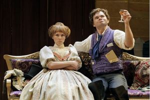 Maggie Chestovich (Marya Antonovna) and Hunter Foster (Ivan Alexandreyevich Hlestakov Photo