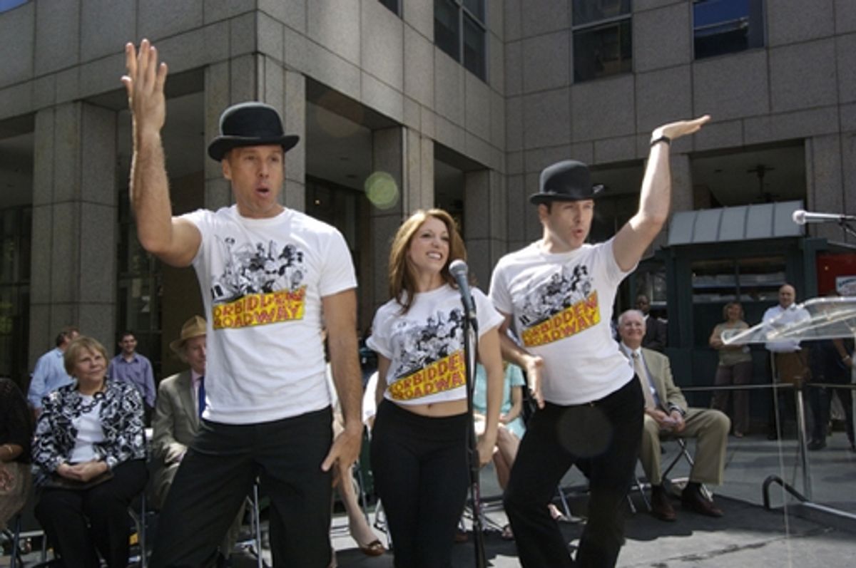Michael West and Jared Bradshaw performing 'Glossy Fosse' from FORBIDDEN BROADWAY at Kerry Butler at TKTS Downtown Brooklyn Opening