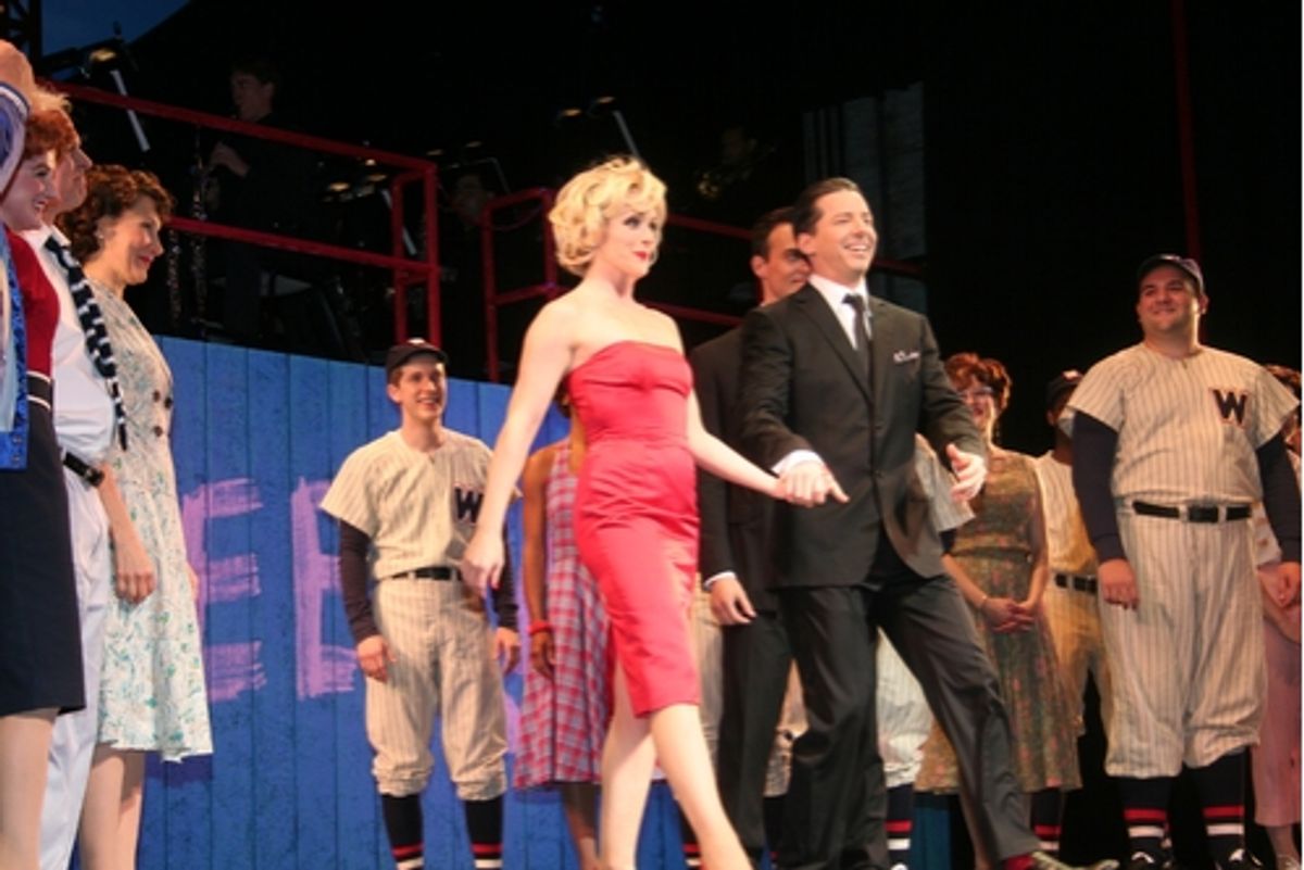 Jane Krakowski (Lola), Sean Hayes with Damn Yankees cast members at 