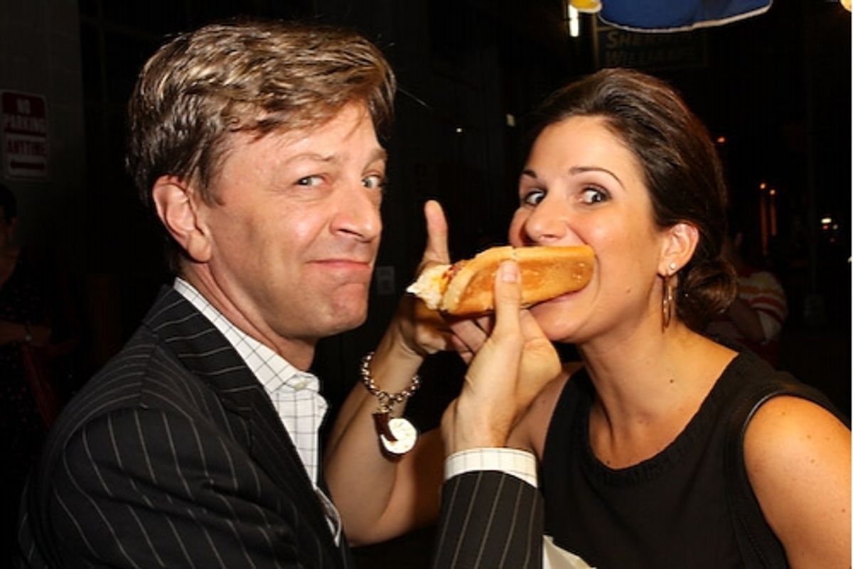 Jim Caruso & Stephanie J. Block Sharing a Mary Stout Hot Dog at 