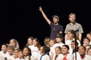 , Anthony Rapp, Lin-Manuel Miranda and the kids of Camp Broadway Photo