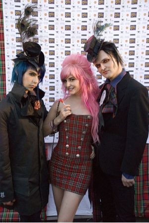 Punk Plaids Kaiden Blake (blue hair), Audrey Kitching (pink hair) and Clint Catalyst Photo