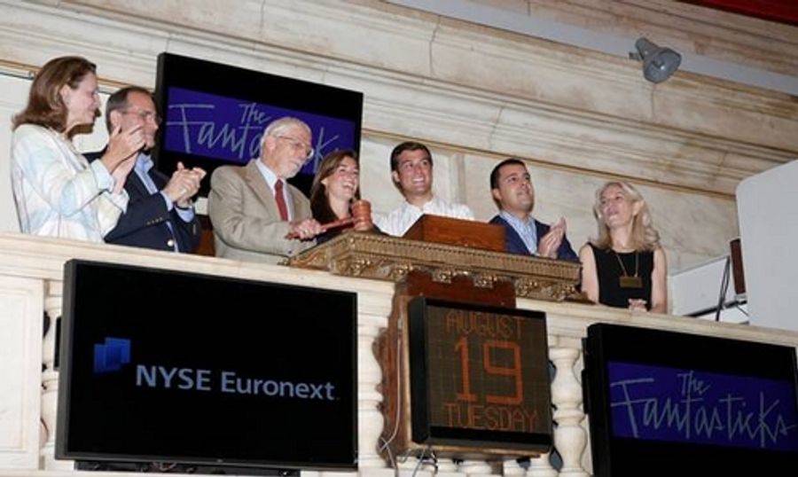 Photo of Fantasticks Cast and Creative Team Ringing NYSE Bell Image