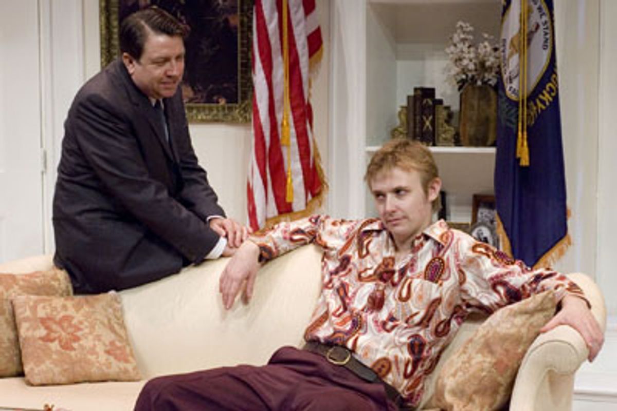 Senator Charles MacGruder (Terry Hamilton, left) has a plan to derail the schemes of his son Beany (Joe Sherman, right). at 