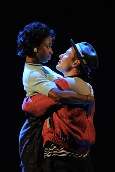 Montego Glover as "Felicia" and Chad Kimball as "Huey Calhoun"  Photo
