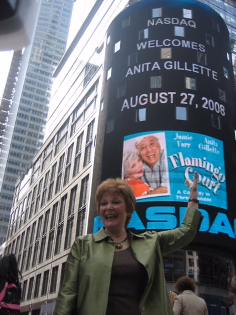 Photo Flash: Jamie Farr and Anita Gillette of 'Flamingo Court' Ring NASDAQ Bell Image