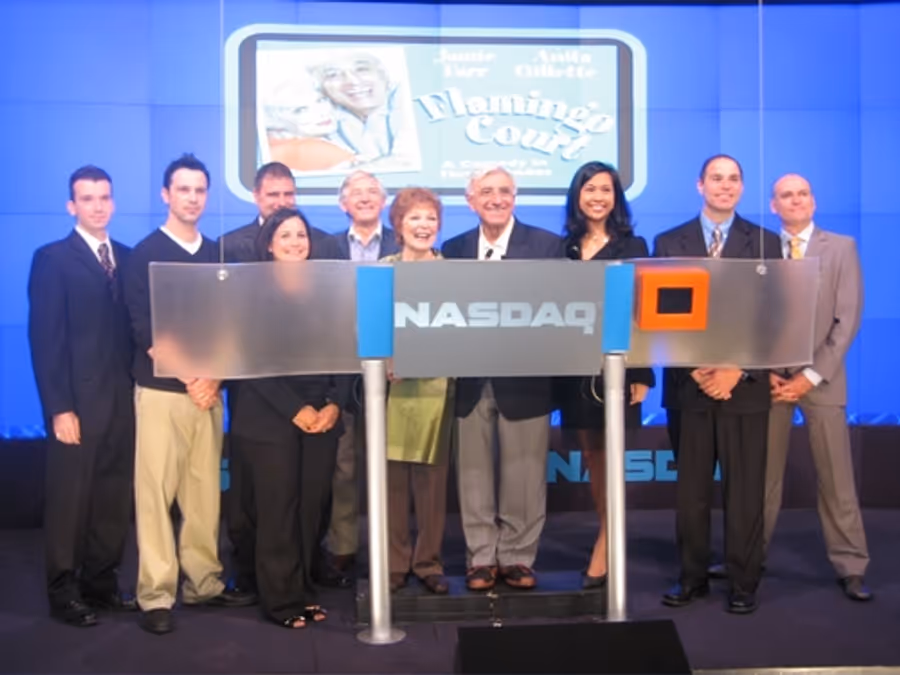 Photo Flash: Jamie Farr and Anita Gillette of 'Flamingo Court' Ring NASDAQ Bell Image