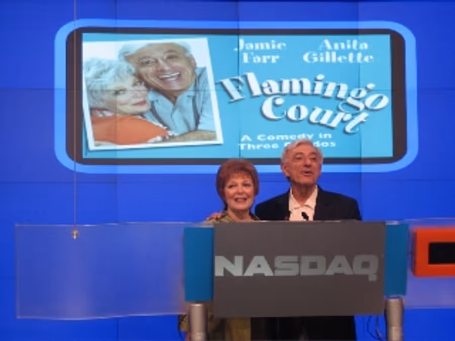 Photo Flash: Jamie Farr and Anita Gillette of 'Flamingo Court' Ring NASDAQ Bell Image
