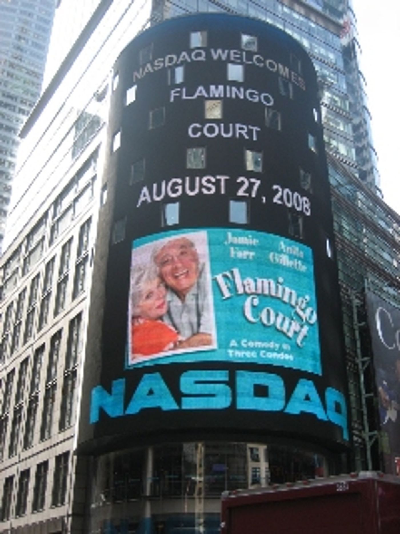 Photo Flash: Jamie Farr and Anita Gillette of 'Flamingo Court' Ring NASDAQ Bell Photo Flash: Jamie Farr and Anita Gillette of 'Flamingo Court' Ring NASDAQ Bell Image