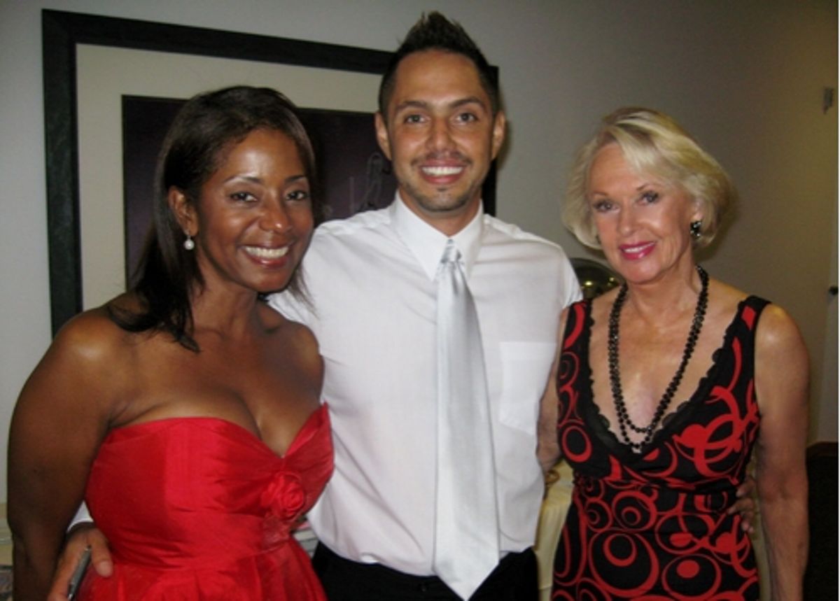 Donzaleigh Abernathy with gala producer Chris Verdugo and Tippi Hedren at 