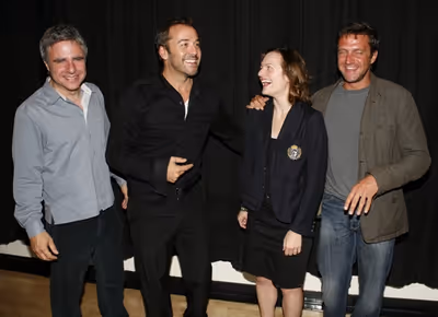 Neil Pepe, Jeremy Piven, Elisabeth Moss and Raul Esparza Photo