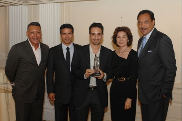 Felix Sanchez, actor Esai Morales,  Lin-Manuel Miranda, Merel Julia, and Jimmy Smits. Photo