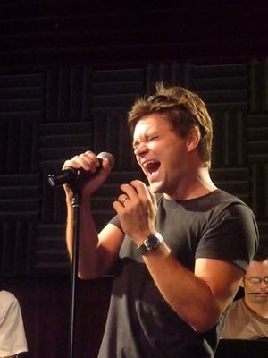 Hunter Foster works it out in rehearsal Photo