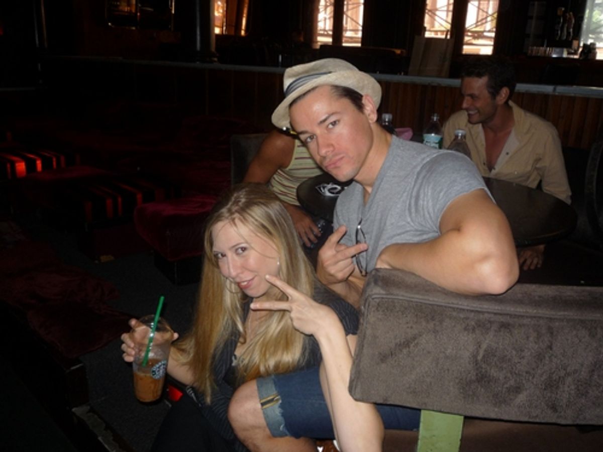 Emily MacNamara and Adam Fleming relax during rehearsal at Broadway Loves the 80's Vol. 4