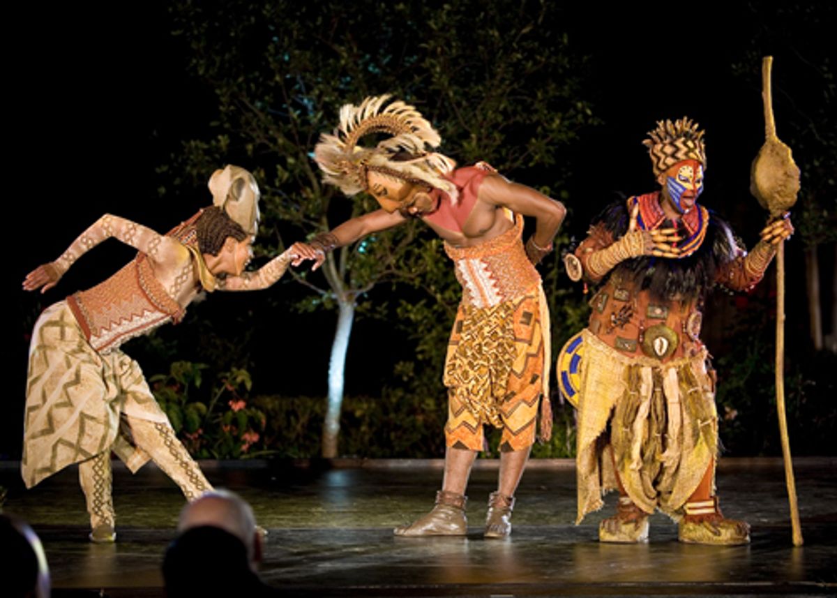 left to right:  Kissy Simmons (Nala), Dashaun Young (Simba) and Tshidi Manye (Rafiki) at 