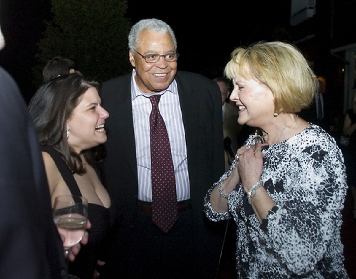 From left, Jodi Schoenbrun Carter, Westport Country Playhouse managing director, greets guests James Earl Jones and Cecilia Hart, who have performed at the Playhouse, Jones in 'Thurgood' (2006) and Hart in 'Relatively Speaking' (2007) and 'Time of My Life at 