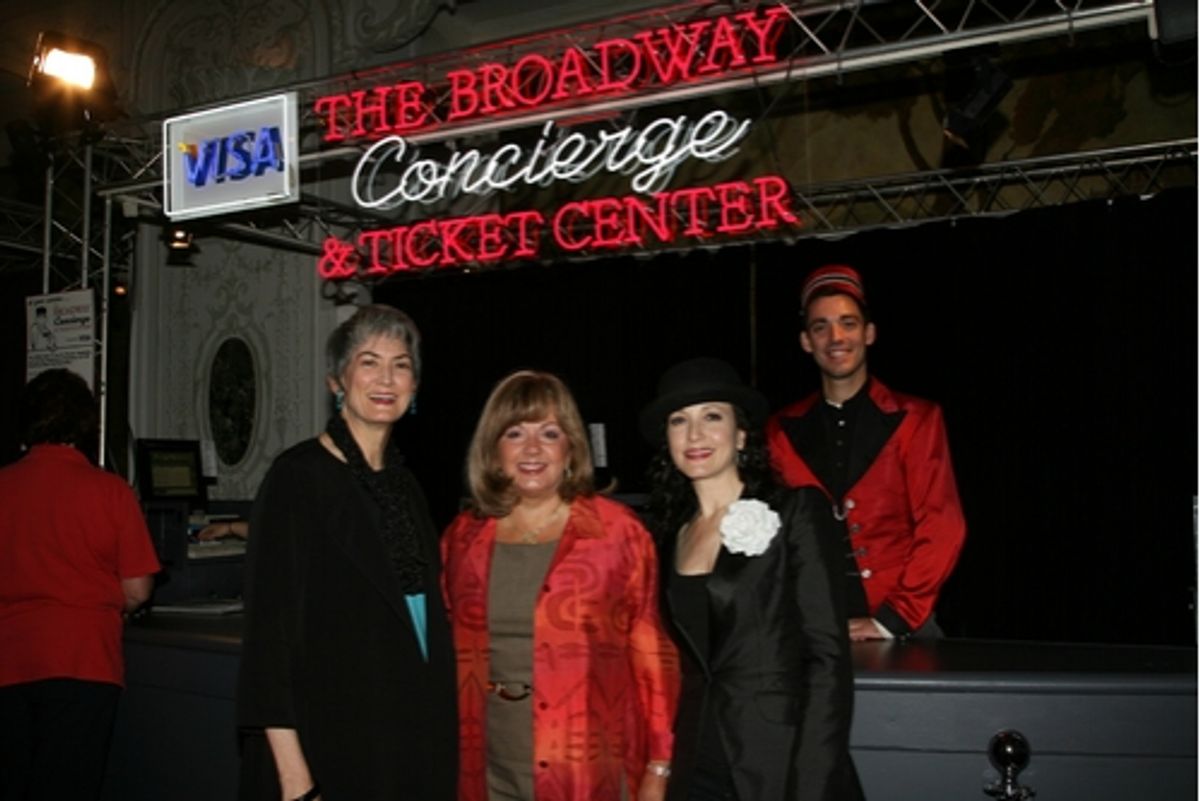 Nina Lannan, chair of the Broadway League, Charlotte St. Martin, Executive Director of The Broadway League and Bebe Neuwirth at Bebe Neuwirth Performs at the Broadway Concierge and Ticket Center Opening