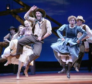l-r: Ryan Jackson, Brynn O'Malley (Laurey), Megan Sikora (Ado Annie), Brian Sears (Will Parker), Louis Flaningam (Aunt Eller) and Adam Monley (Curley)
@ BroadwayWorld l-r: Ryan Jackson, Brynn O'Malley (Laurey), Megan Sikora (Ado Annie), Brian Sears (Wi Photo