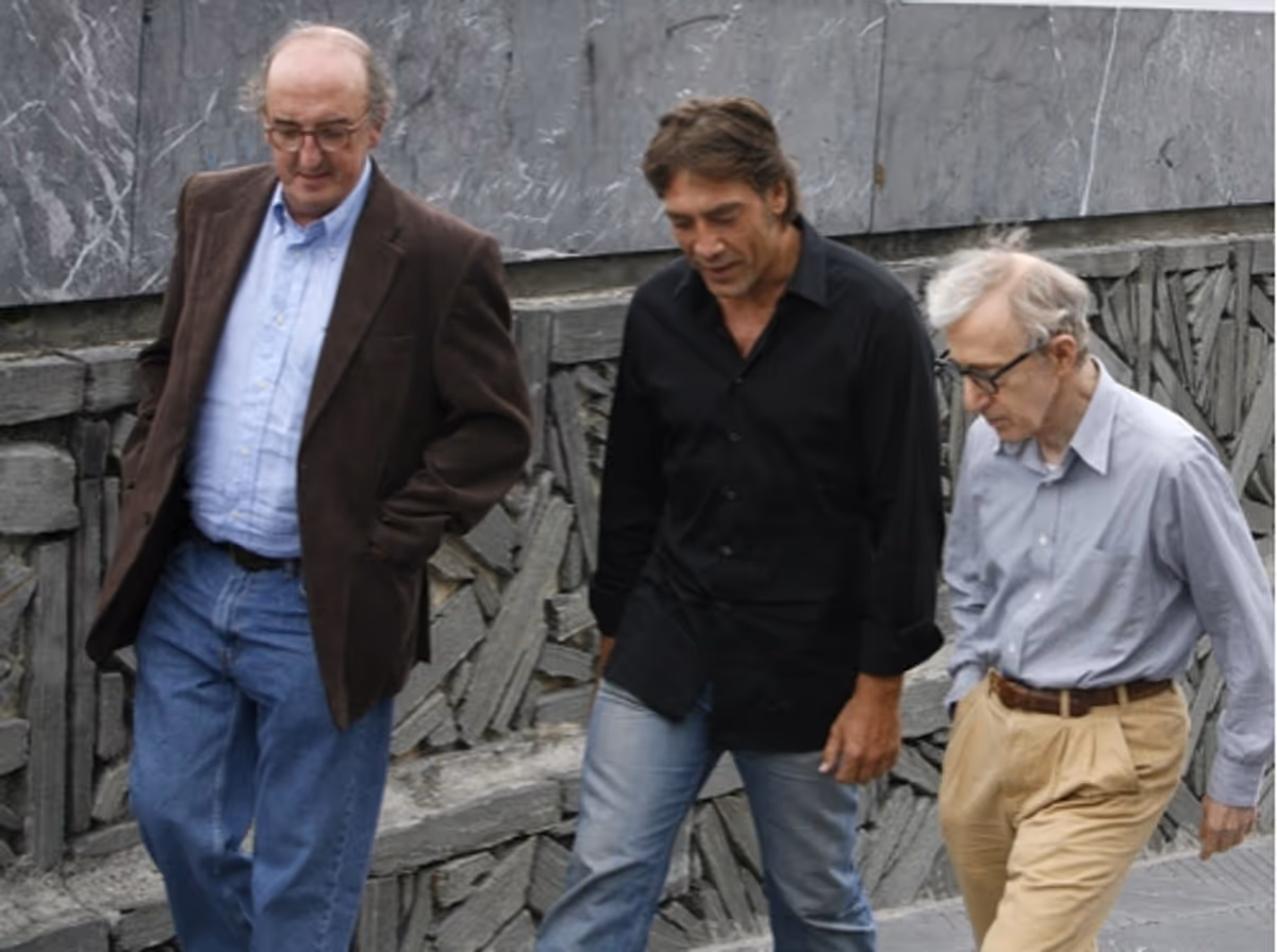 Jaume Roures, Javier Bardem and Woody Allen at 'Vicky Cristina Barcelona' Press Conference at San Sebastian Film Festival