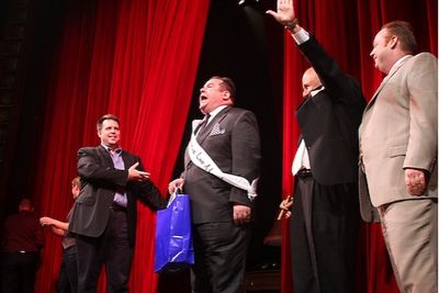 Bob Greenberg declared the winner of the First Annual Alfred Hitchcock Look-A-Like Co Photo