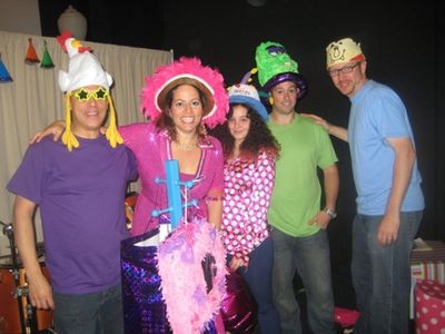 The cast of "Moey Live: P is for Party" Stuart Klinger, Melissa Levis, Grace Klinger, Photo