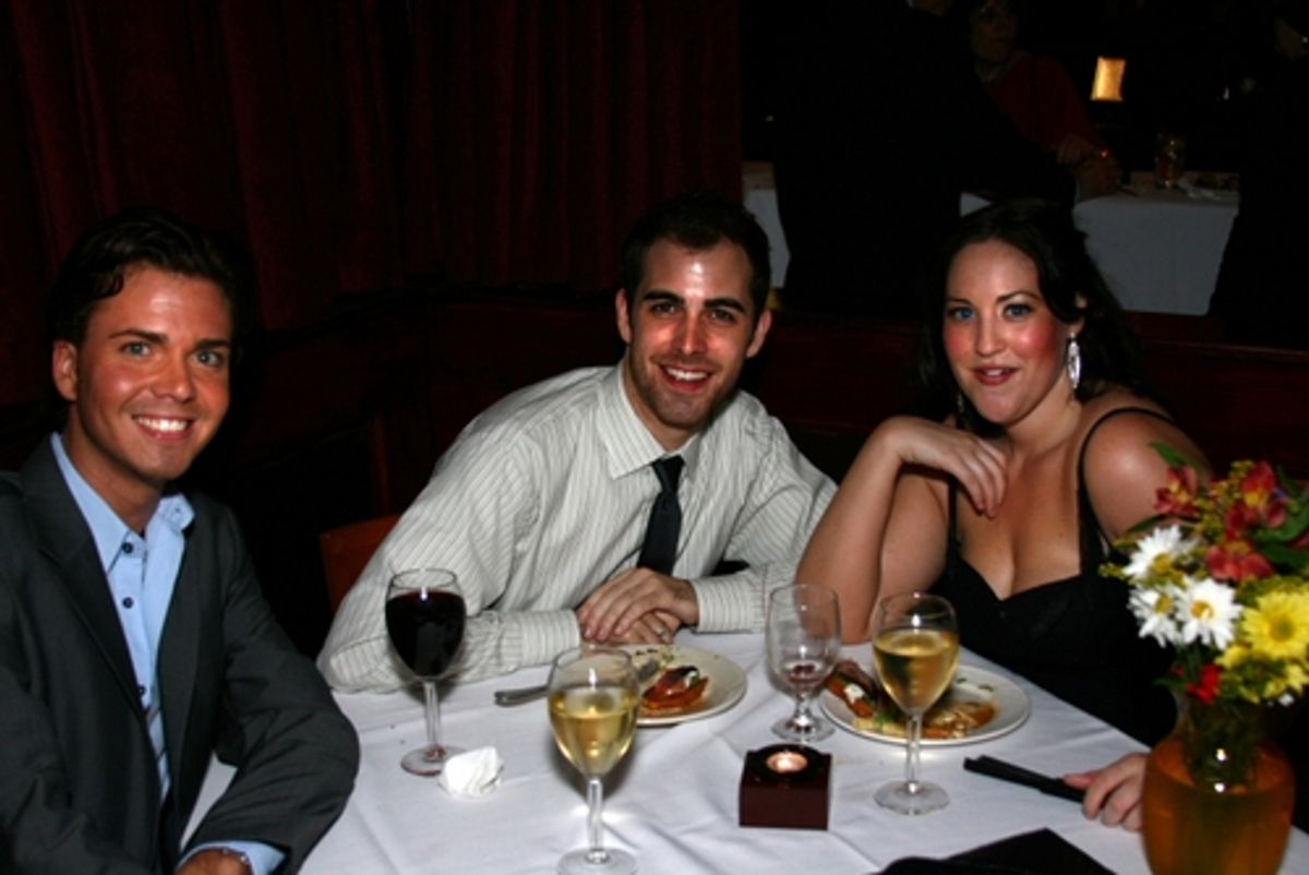 Billy Piscopo (left); Rachel A Rincione, character: Rosamund; and guest. at 