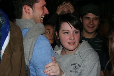 Emma Hunton clutches Bobby Diehl while Zach Reiner-Harris hides in the background!
 Photo