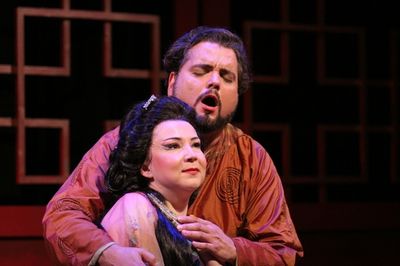 Irina Rindzuner as Princess Turandot and Rafiel Davila as Calaf

 Photo