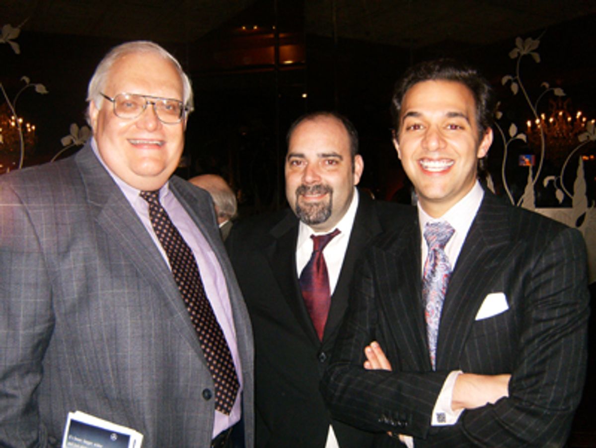 Drury Lane Water Tower Producer Jim Jensen, Drury Lane Oakbrook Artistic Director and director of the production, William Osetek, and President of Drury Lane Productions Kyle DeSantis at 