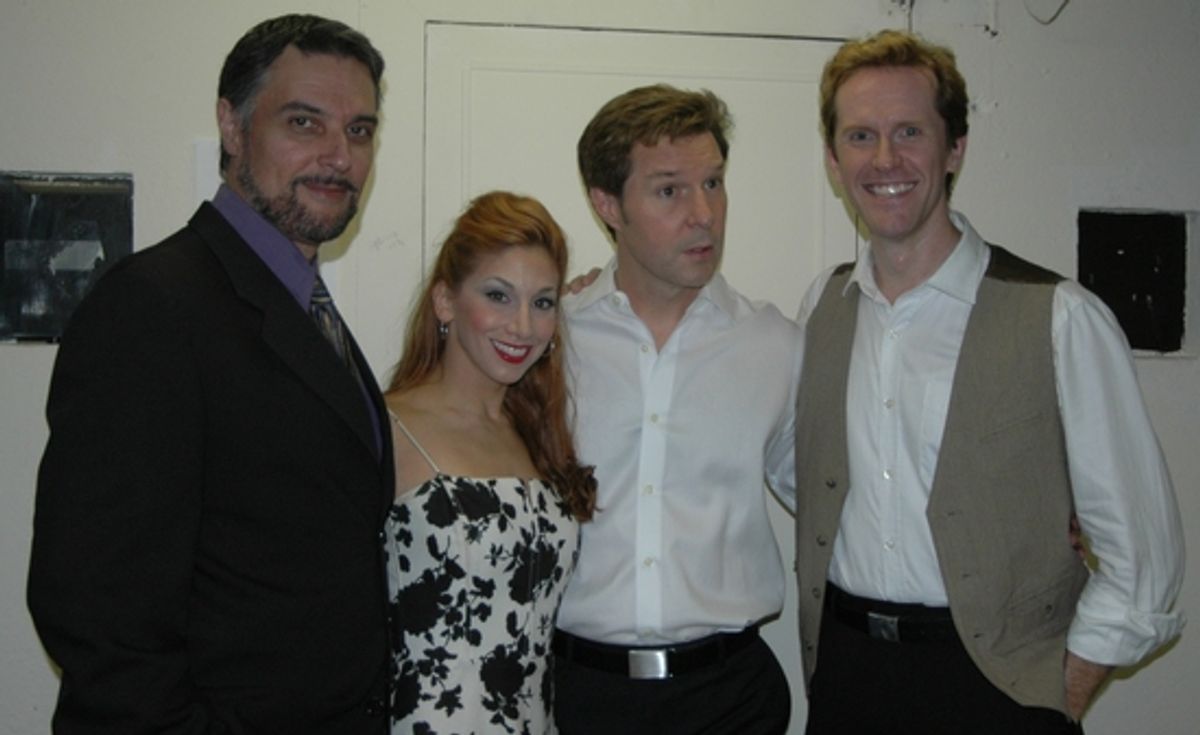 Robert Cuccioli, Lorin Latarro, Ron Bohmer and director and choreographer Jeffry Denman at Town Hall's Lerner & Loewe Tribute Backstage and After Party