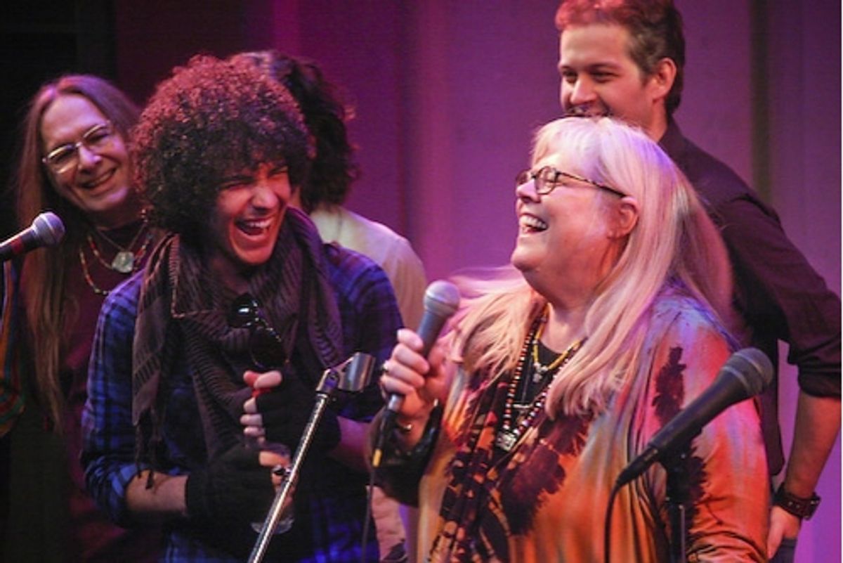 John Moauro, Heather MacRae; rear Bruce Eyster, Paris Remillard, and Andrew Kober at WorkShop Theater Benefit Featuring Irwin, HAIR, and More 