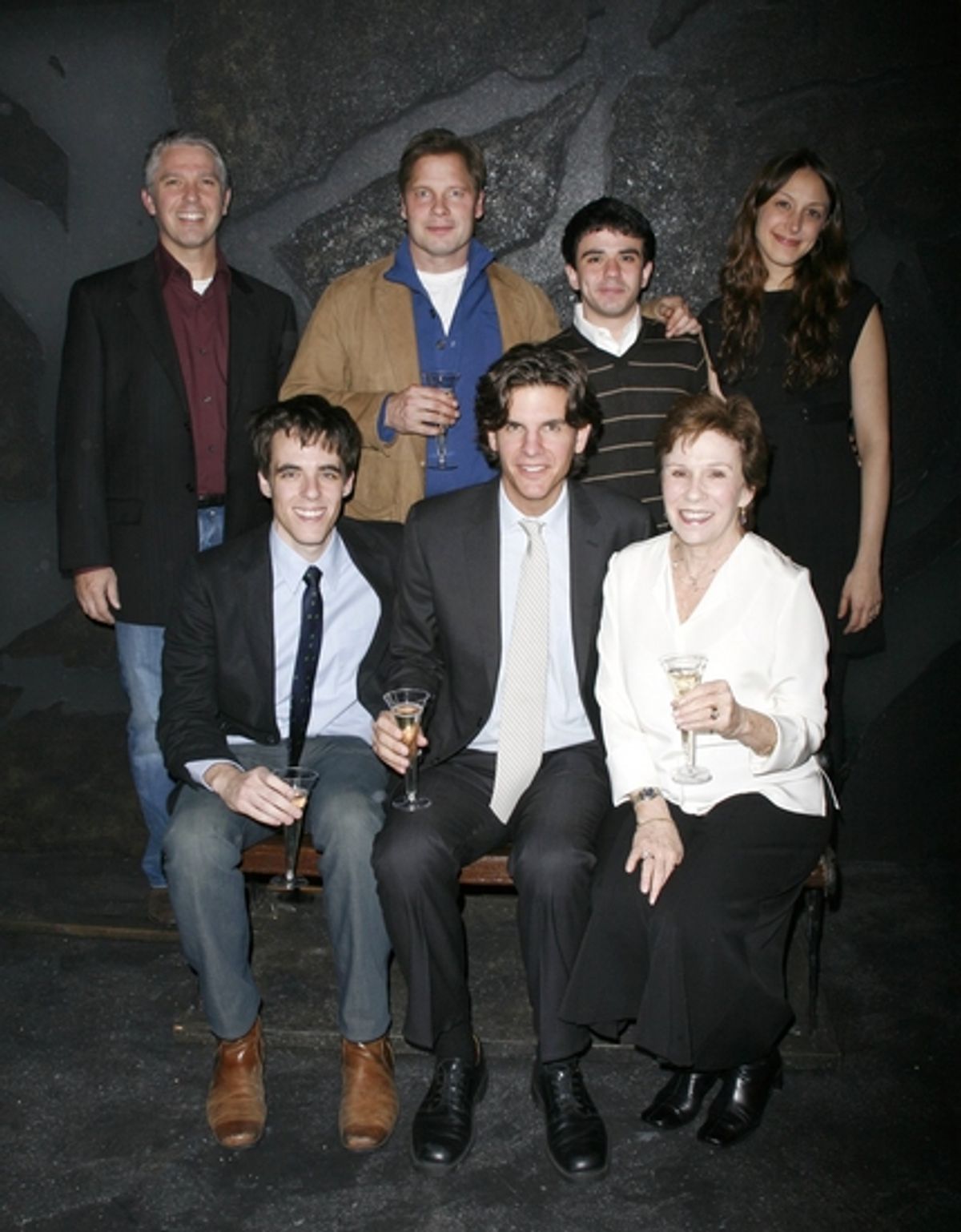 (L-R front row) Steven Levenson (Playwright,) Alex Timbers (Director,) Maggie Burke (L-R back row) Michael Warner, Gio Perez, and Natalie Gold

 at 