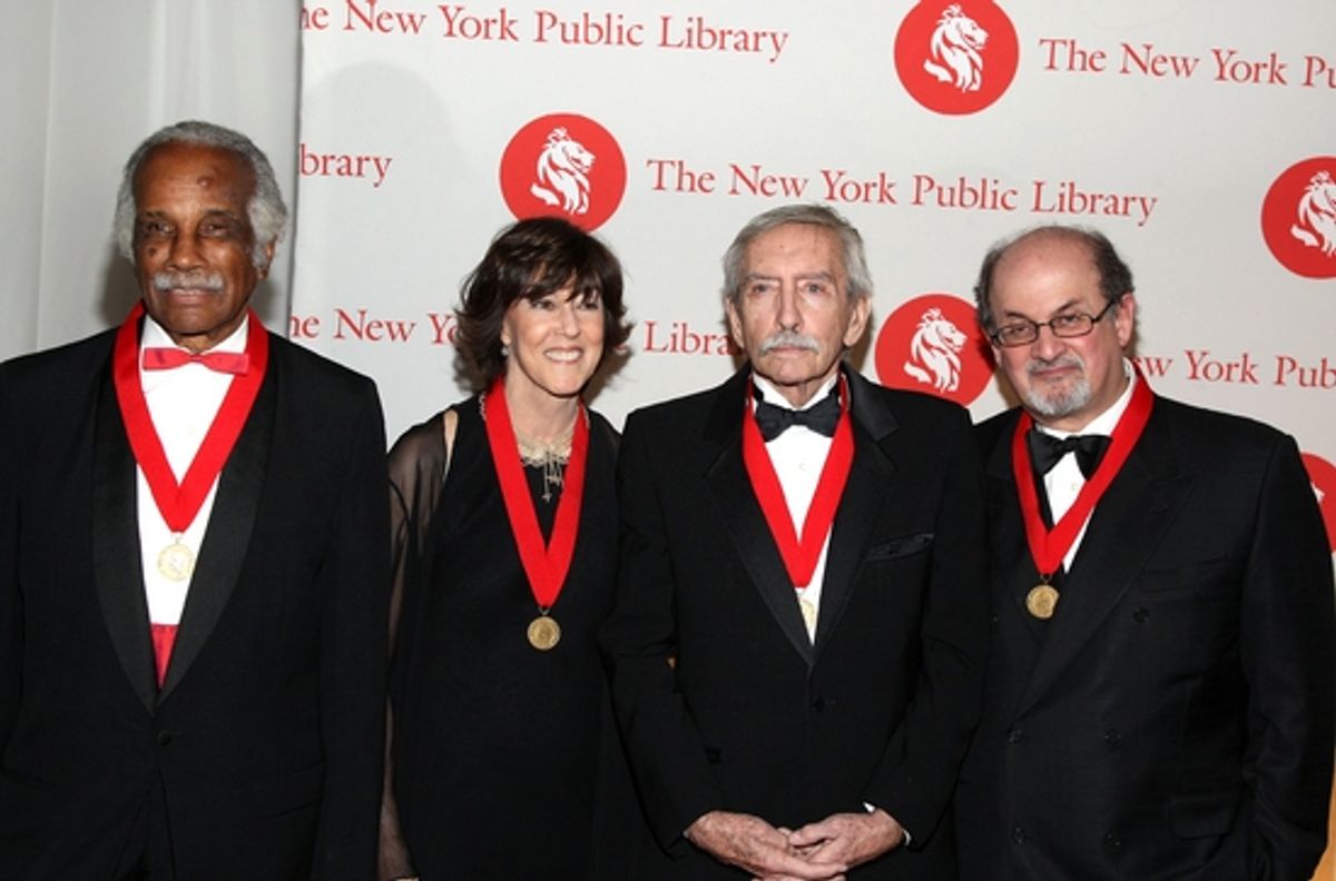 Ashley Bryan, Nora Ephron, Edward Albee and Salman Rushdie at NYPL 'Library Lions' Benefit Honoring Albee, Ephron, Bryan and Rushdie