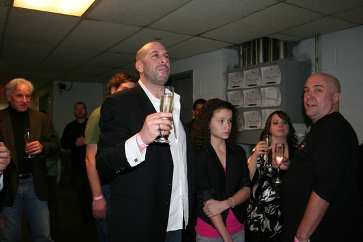 Jeremy Schonfeld making a toast thanking the cast, crew and creative team at Backstage at the DRIFT Benefit