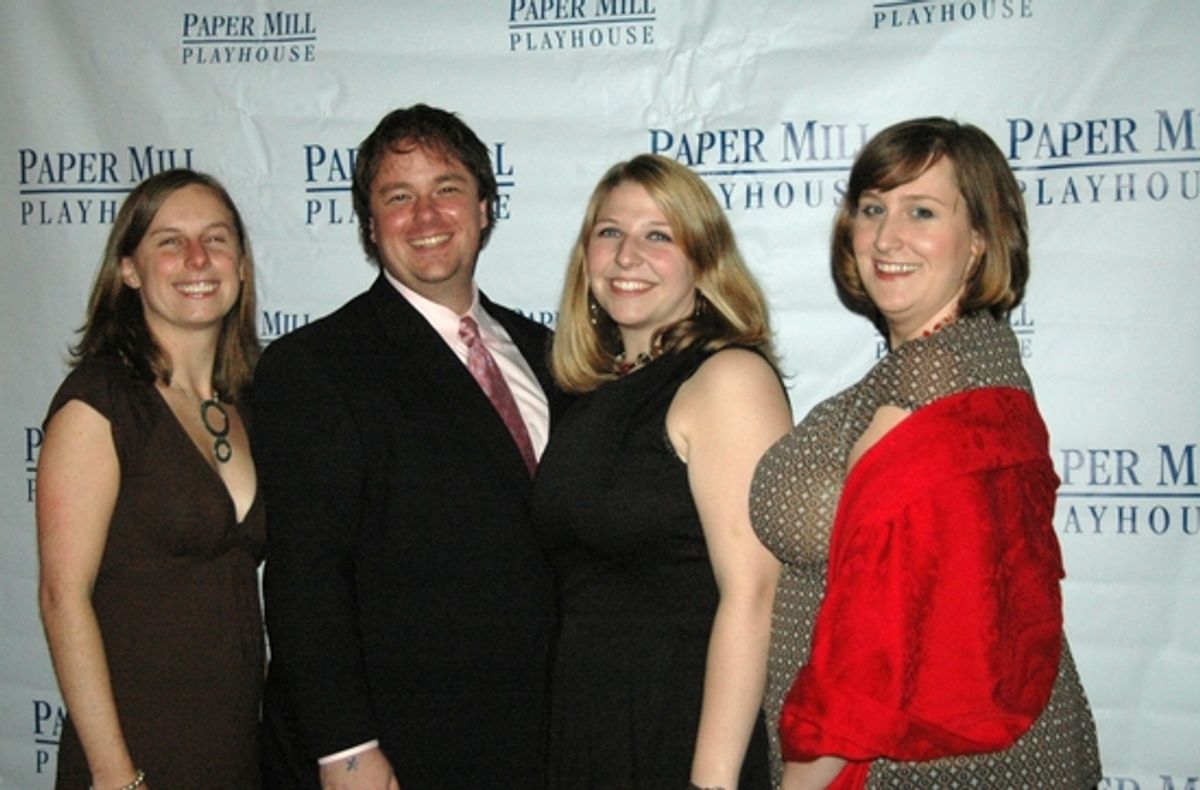 Members of the staff of The Paper Mill Playhouse Rebecca Fleming (Assistant Stage Manager), Jess Speaker (Production Stage Manager), Andrea Cibelli (Assistant Stage Manager), and Louise Ochart (Production Assistant at 