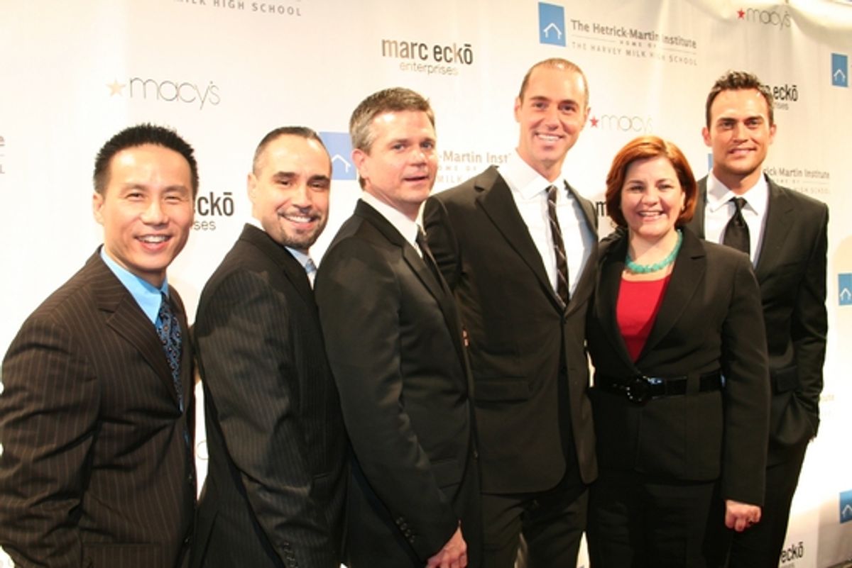 B.D. Wong, Thomas Krever, O'Brien Kelley (Co-Chair, Board of Directors), Rob Smith, Christine C. Quinn and Cheyenne Jackson at The 2008 Emery Awards Gala