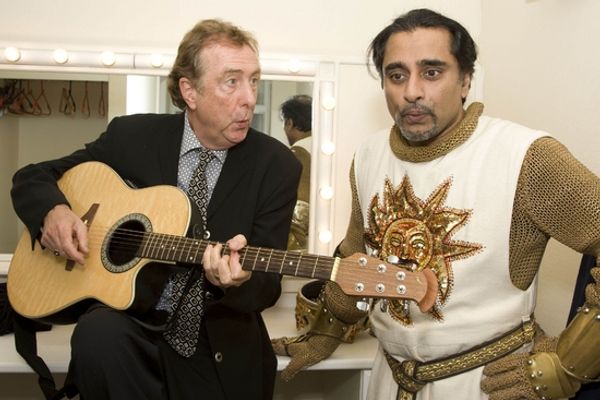 Eric Idle and Sanjeev Bhaskar (in costume as King Arthur) enjoy a singalong to Always Photo