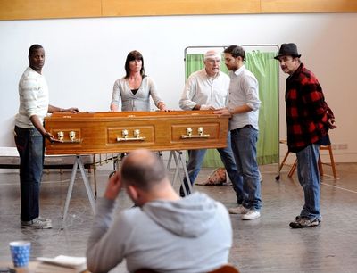 Javone Prince, Doon Mackichan, James Hayes, Matt Di Angelo, and David Haig in front d Photo