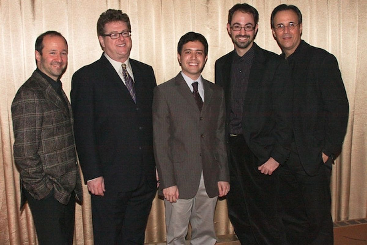 Current Winner Adam Gwon with previous winners at Fred Ebb Awards Honor Adam Gwon