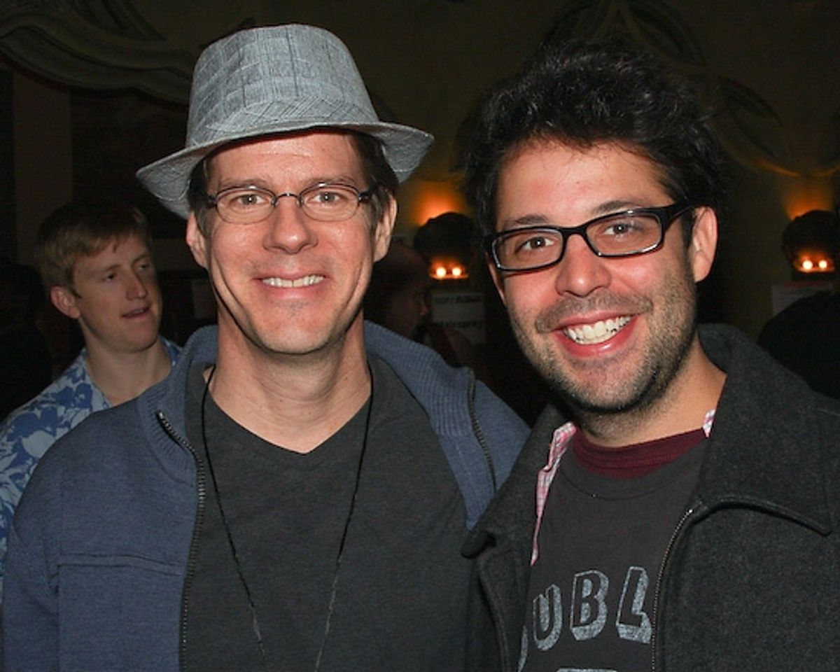 MONTY PYTHON'S SPAMALOT's current Sir Lancelot Rick Holmes and former Sir Bedevere Steve Rosen at 