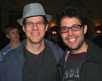MONTY PYTHON'S SPAMALOT's current Sir Lancelot Rick Holmes and former Sir Bedevere St Photo