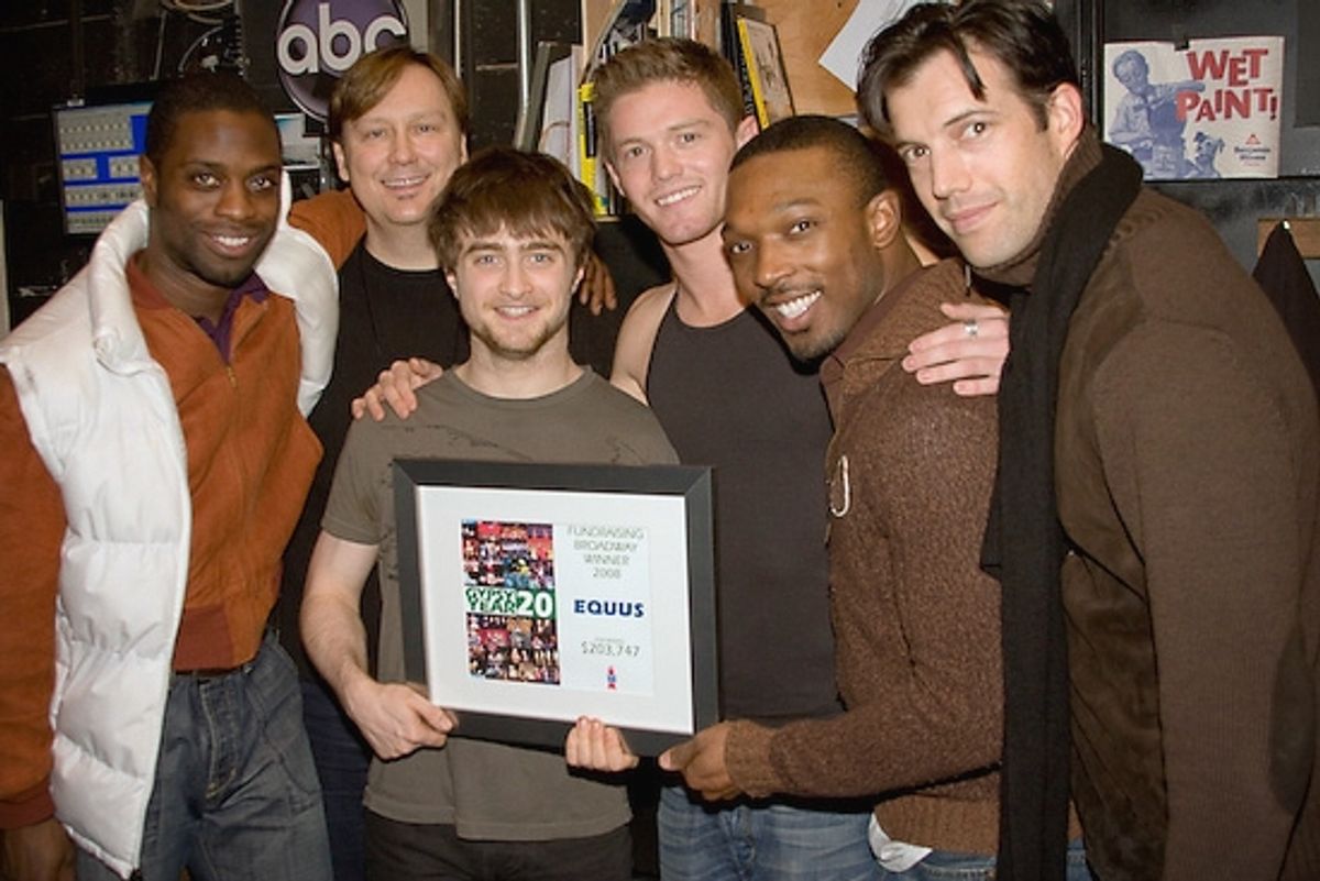 The Daniel Radcliffe and the cast of EQUUS pose with their fundraising award at 