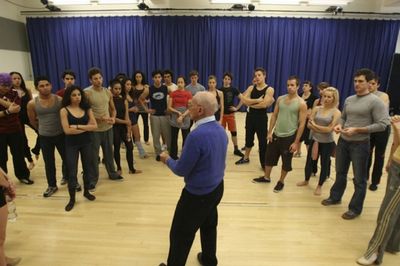 Arthur Laurents addresses the company at rehearsal Photo