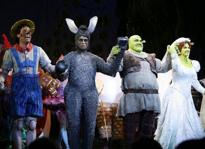 John Tartaglia, Daniel Breaker, Brian d'Arcy James and Sutton Foster Photo